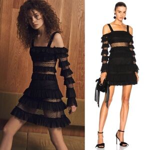ALEXIS Whimsigoth Tier Ruffle Long Sleeve Ethereal Swiss Dot Coquette‎ Dress XS